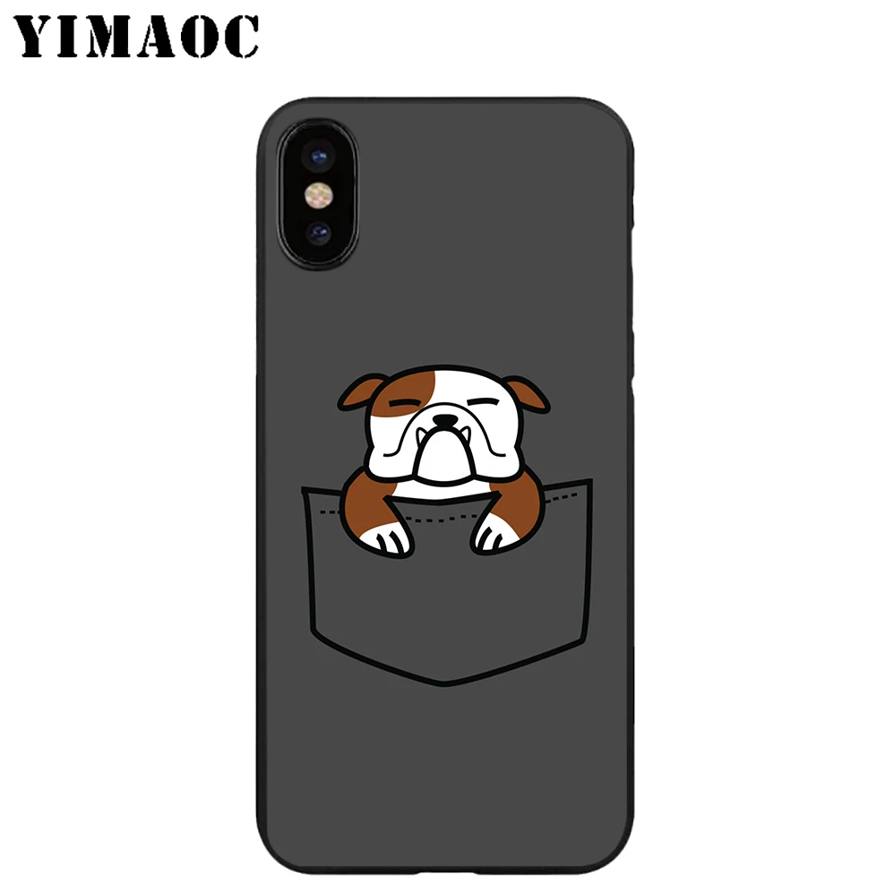 YIMAOC bulldog Pocket Soft TPU Black Silicone Case for iPhone X or 10 8 7 6 6S Plus 5 5S SE Xr Xs Max |