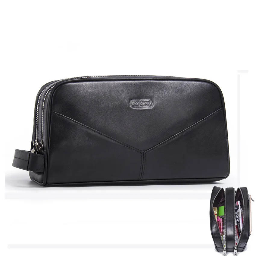 style 1 black CONTACT'S Кожаная косметичка из натуральной кожи для коротких поездок, в винтажном стиле мыть мешок для мужчин косметички - Цвет: style 1 black
