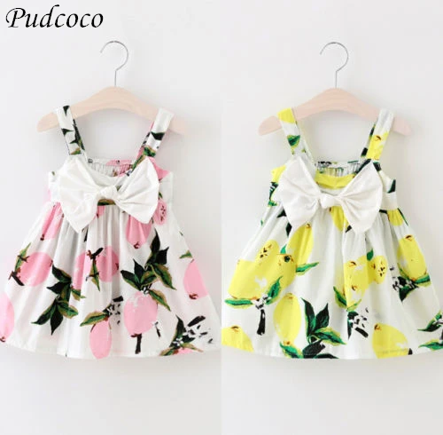 Летнее платье для маленьких девочек с цветочным рисунком лимонным бантиком