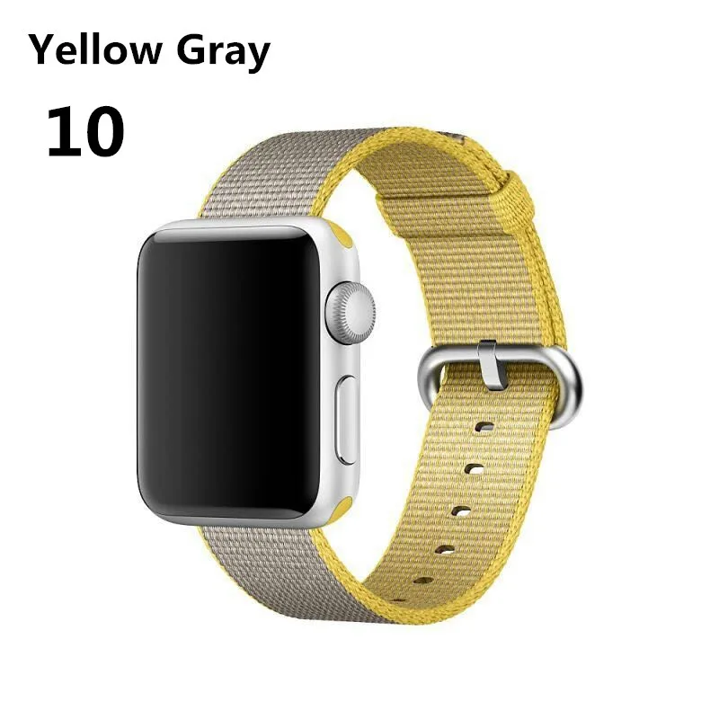 Ремешок Nato для apple watch Band 42 мм 38 мм iwatch band 44 мм/40 мм наручный Браслет apple watch 4 - Band Color: Yellow Gray 10