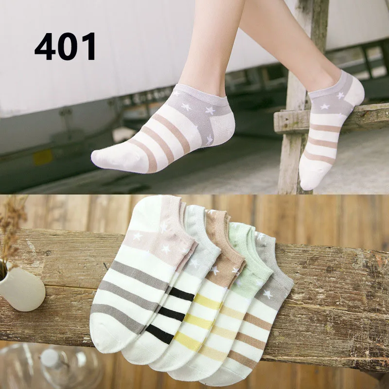 10 pieces = 5 pairs New Women's Shallow Mouth Invisible Boat Socks Silicone Non-Slip Invisible Breathable Cotton Socks Meias