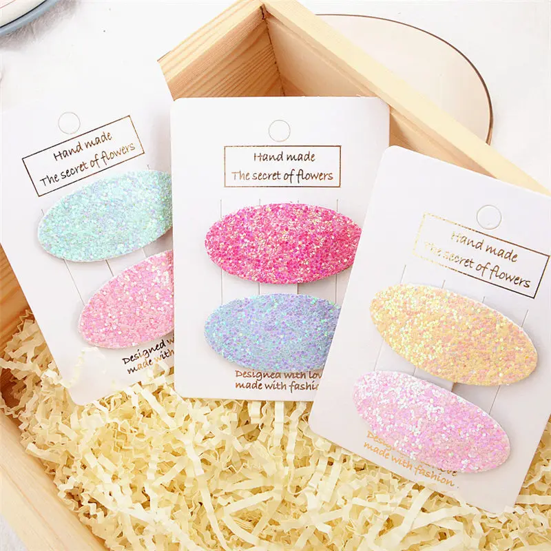 2019 handmade spring and summer new fashion sequins oval BB clip children's candy color hair clips wild jewelry accessories | Детская