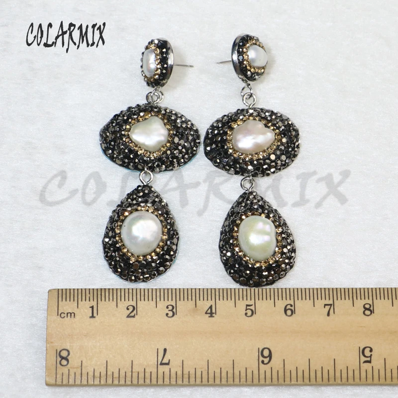 

4 Pairs long pearls earring Pave rhinestone Natural pearls earrings Jewelry earrings gift for lady 8037