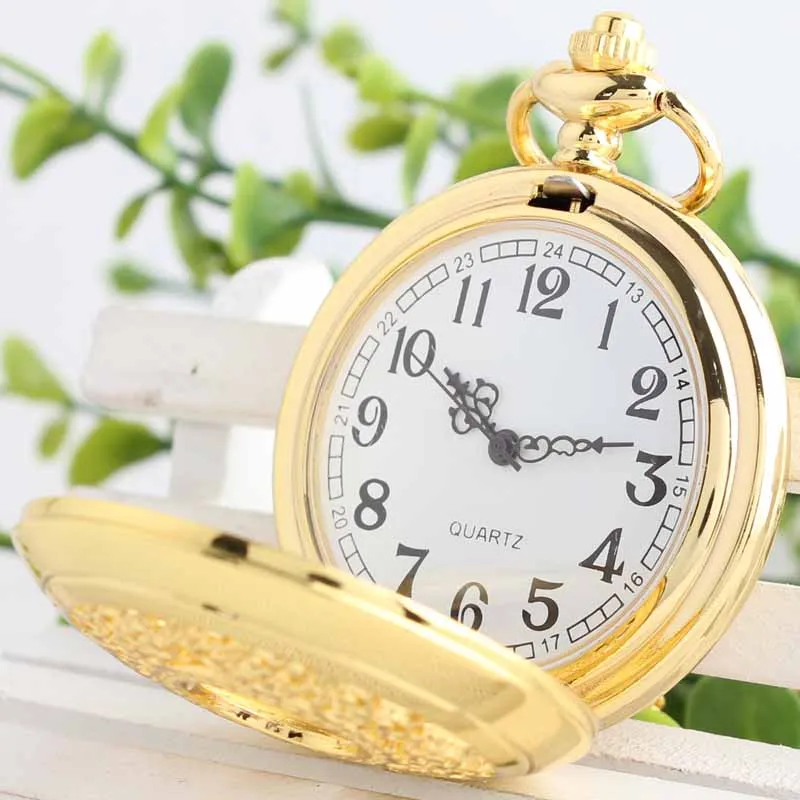 Ретро часы флип мужской дамы золотой полый резные моды кварцевые карманные