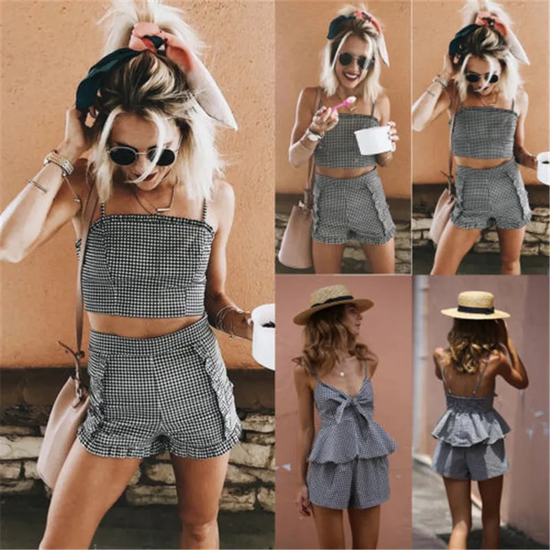 Новые стильные шорты для женщин двухцветного дизайна с короткими рукавами и V-образным вырезом для леди