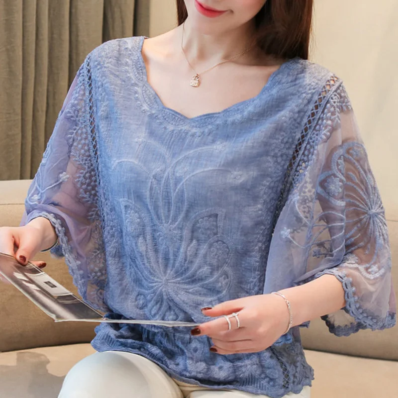 Blusas mujer de moda 2021 Женские топы и блузки рукав фонарик кружевная белая блузка рубашки
