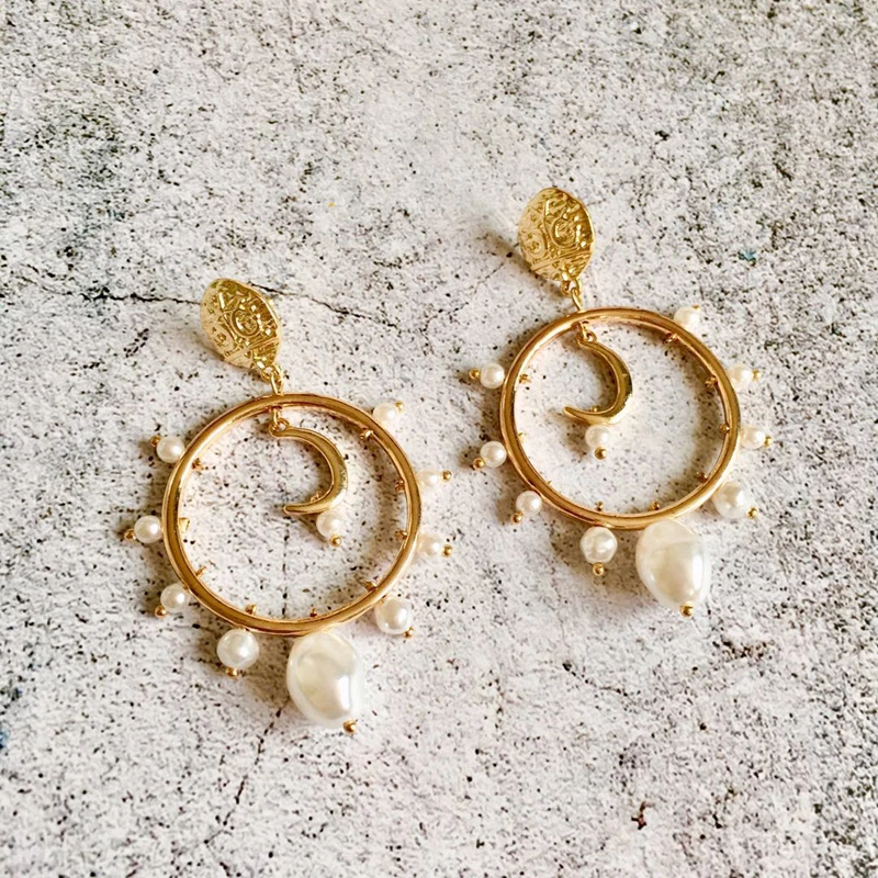 Coco & willow Moon очаровательные с жемчугом Эффектные серьги для женщин в стиле барокко