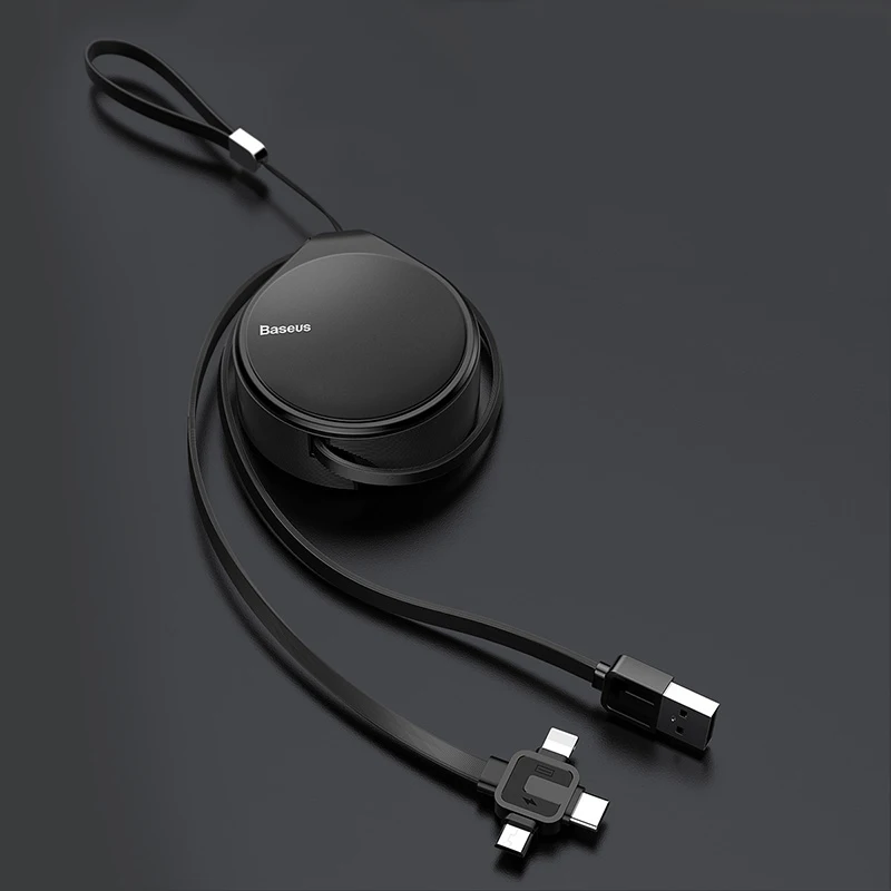 Black Выдвижной usb-кабель Baseus для iPhone XS Max XR X 8, кабель для зарядки и передачи данных, 3 в 1, кабель Micro USB, кабель USB type-C, адаптер - Цвет: Black