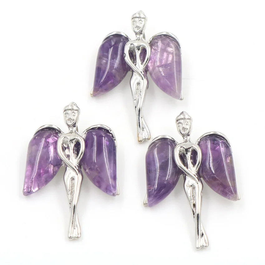 YJXP Классические Красивые с серебряным покрытием Angel натуральный кулон Аметисты