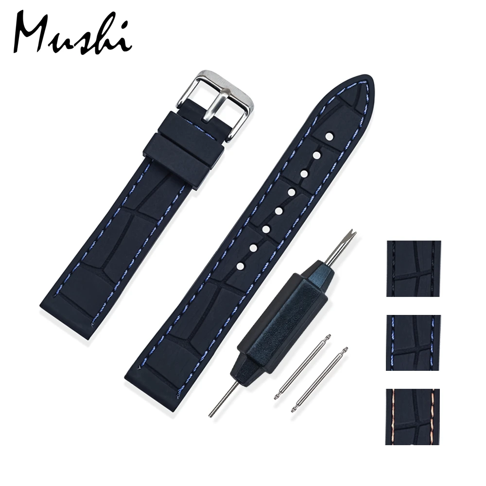 MS силиконовый ремешок для часов черный дайвер резиновый с матовой застежкой из