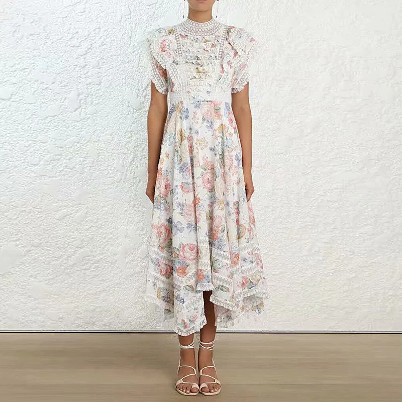 ZIM дизайнерское летнее платье для подиума женское винтажное Цветочное с принтом