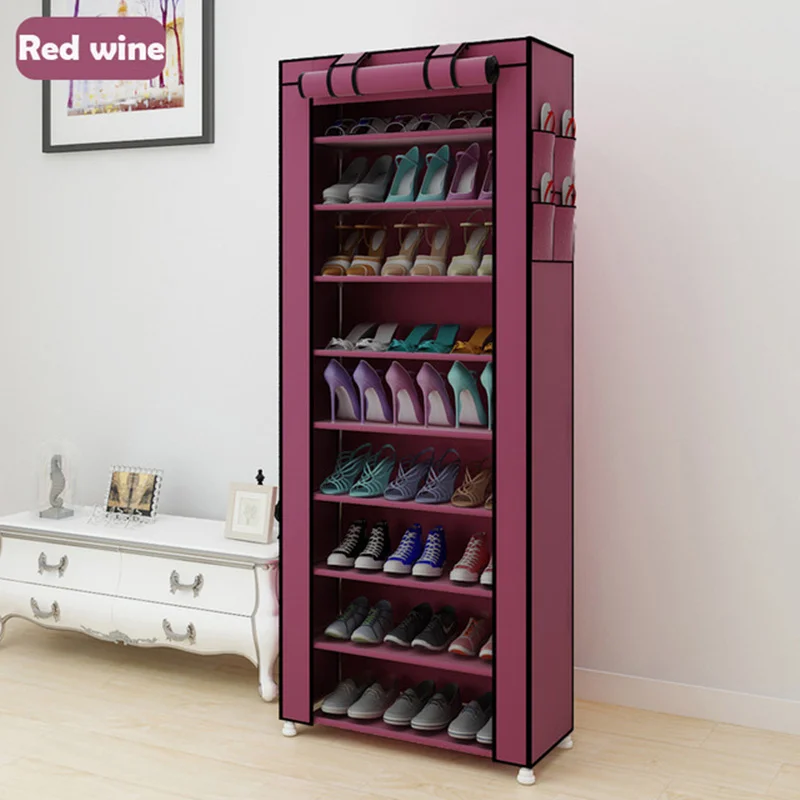 10 red Multila большой емкости DIY обувной шкаф стальная труба нетканый обувной шкаф с занавеской для гостиной или дверной проем шкаф для хранения - Цвет: 10 red