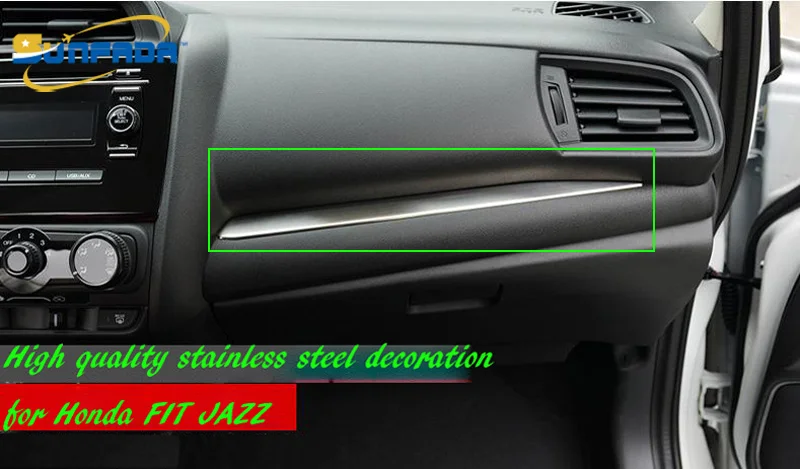 SUNFADA Carbon Fiber/Wire Drawing Stainless Steel Dashboard/Central Control Car-covers For Honda Fit Jazz 3rd Gen GK5 2014-2018 |