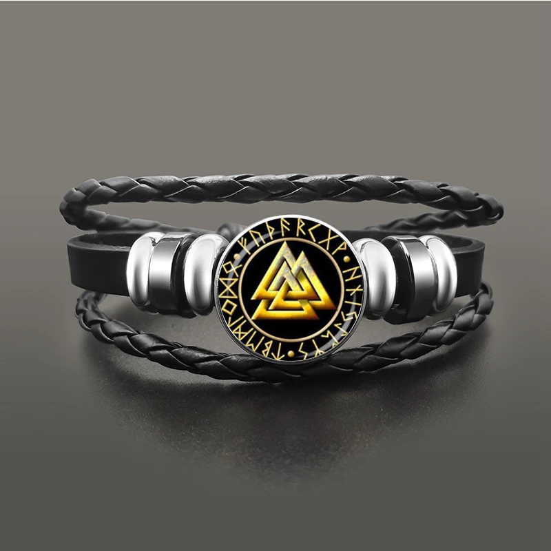 9 Viking Compass Multilayer Beads Snap Button Bracelet Men Fashion Braided Leather Bracelets Bangles Retro Punk Wrap Wristband - Окраска металла: 9