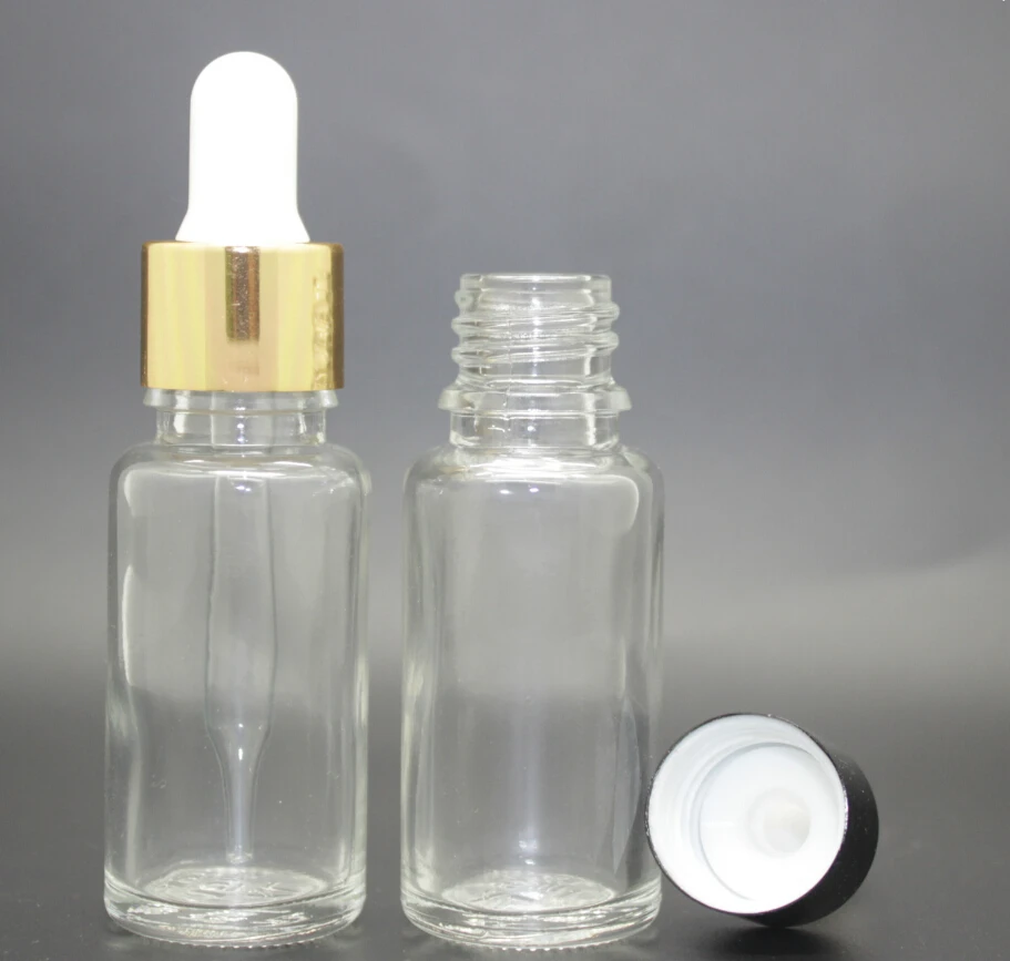 

200 x 15ml empty boston round clear glass essential oil bottle with aluminum clourse dropper wholesale