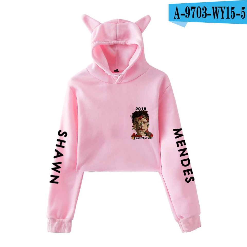 Shawn Mendes толстовки с длинным рукавом укороченный топ Kawaii Женская одежда для девочек топы толстовки повседневные Harajuku Kpop размера плюс 2XL - Цвет: Pink