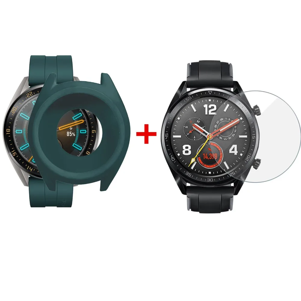 Мягкий защитный чехол+ 2 шт Закаленное стекло протектор экрана для huawei Watch GT цветной защитный чехол-рамка