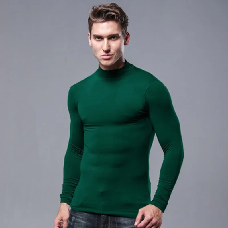 half T green Мужская футболка мужская футболка футболки с длинными рукавами Модальная Термофутболка тонкая Облегающая водолазка футболка s мужской верх одежда Весна Белый - Цвет: half T green