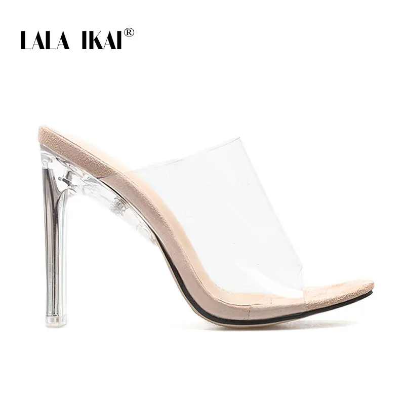 Apricot LALA IKAI/Женские Модные прозрачные Босоножки с открытым носком; Уличная обувь на очень высоком квадратном каблуке; Летняя обувь; Zapatos De Mujer; 014C3326-4 - Цвет: Apricot