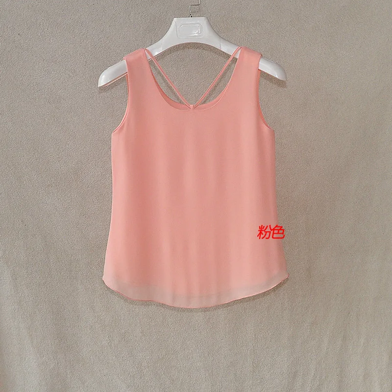 Fashion Brand Women Tanks Top Summer Sexy Shirt Camis Plus Size Sleeveless Blouse Double Layer Chiffon Blouses