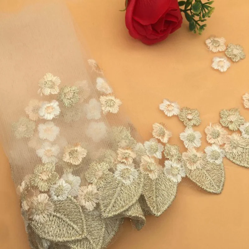 10 ярдов разноцветная золотая нить маленькие цветы вышитые кружева куклы Барби