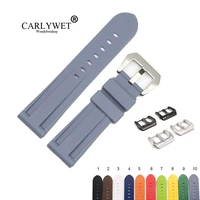 carlywet 22 24mm hot sell grey white black brown waterproof silicone rubber replacement watch band strap for panerai luminor