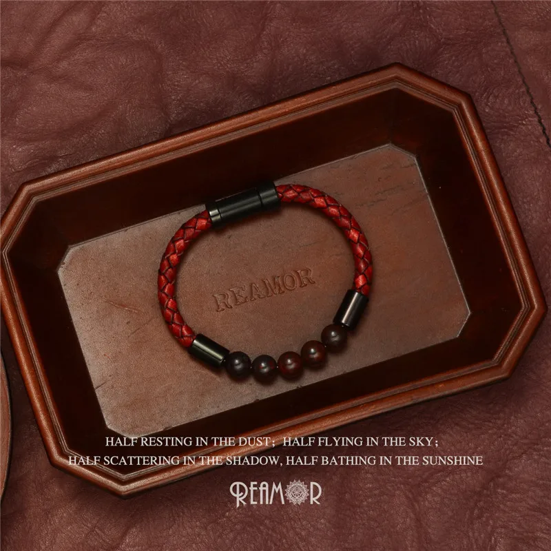 Кожаный браслет RUIMO с тигровыми глазами натуральный камень плетеный веревочный