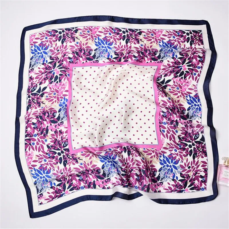 Новые Модные Шелковый шарф 70x70 см Florals с принтом в горошек для женщин шаль Атлас маленький квадратный банданы для мужчин мешок декоративный шарфы