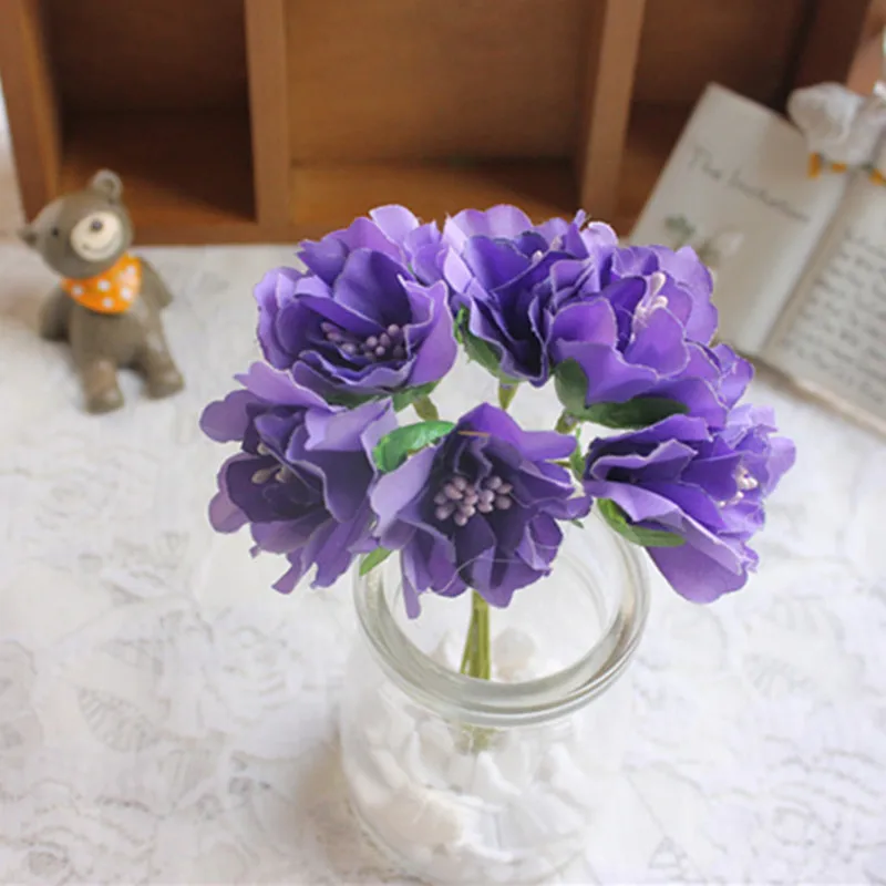 purple 6 шт./лот мини шелк розовый искусственное свадебное оформление букета Бумажные цветы для скрапбукинга DIY цветок шар дешевые цветы - Цвет: purple