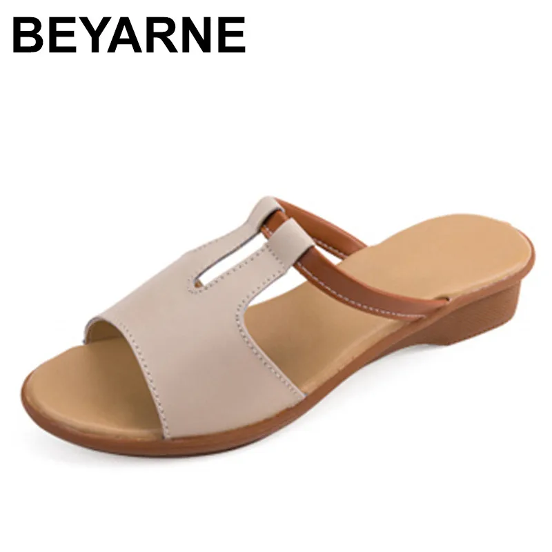 

BEYARNE/2018; Модная женская обувь; Тапочки из натуральной кожи; Женские сандалии на плоской подошве; Повседневные Нескользящие слипоны на плоско...