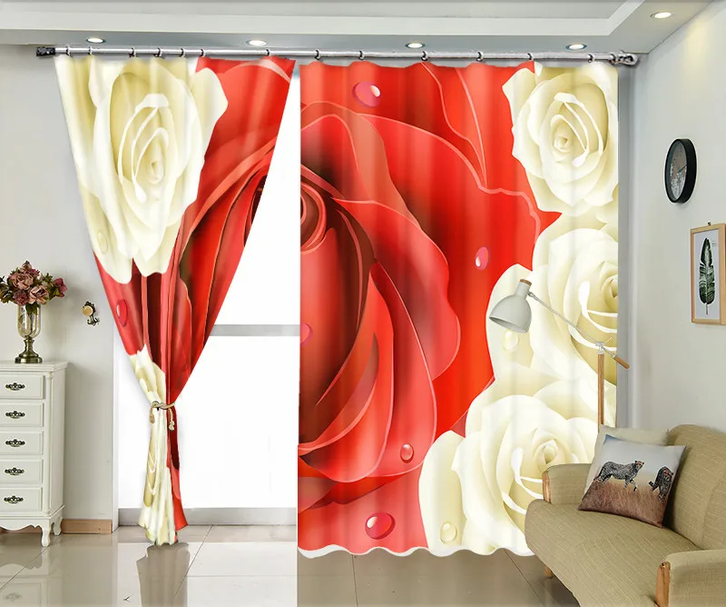 

Rose Curtains for bedroom Luxury Blackout 3D window Curtain Living Room Home Decor Cortina Drapes Rideaux Customized pillowcase