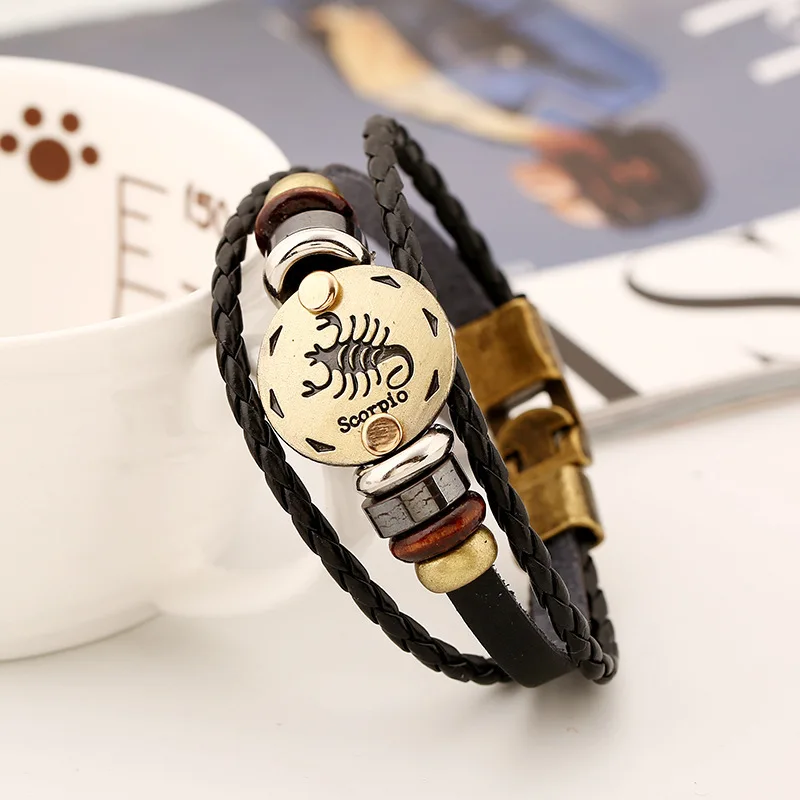 Скорпион браслеты со знаками Зодиака для мужчин и мальчиков золотой цвет