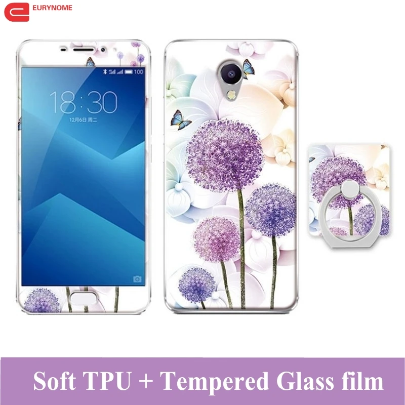 3D Cartoon Case For Meizu M5 Note Tempered Glass Film Finger Ring TPU Kickstand Silicone Patterned Cover for | Мобильные телефоны и
