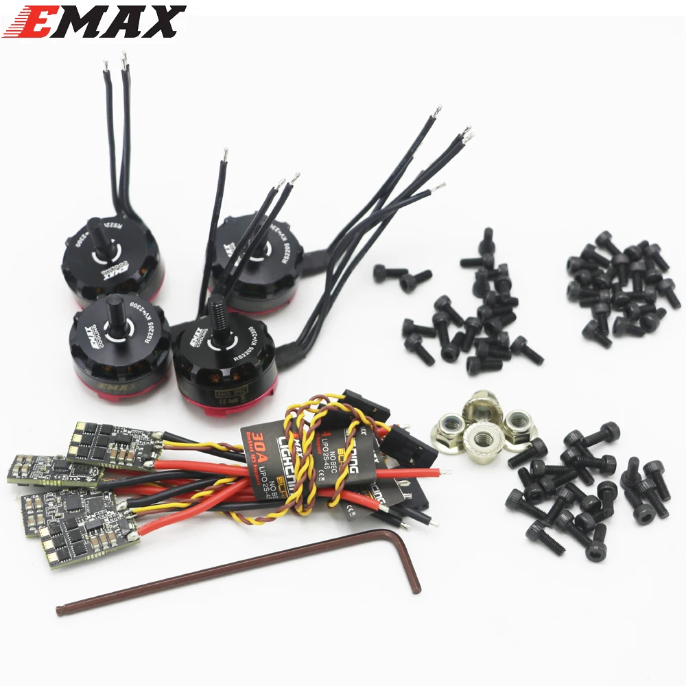 4 шт. оригинальный EMAX RS2205 2300 кв/2600 кв бесщеточный двигатель CCW + молния 30 А мини