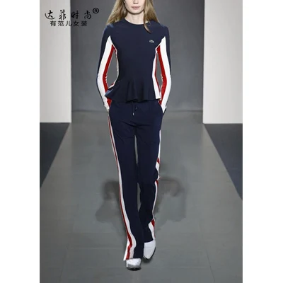 Женский трикотажный костюм с оборками облегающая футболка высокой талией и