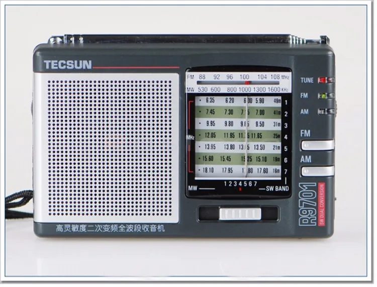 Розничная- TECSUN R-9701 радио FM/MW/SW радио многодиапазонный радиоприёмник Двойное преобразование внешняя антенна портативное радио