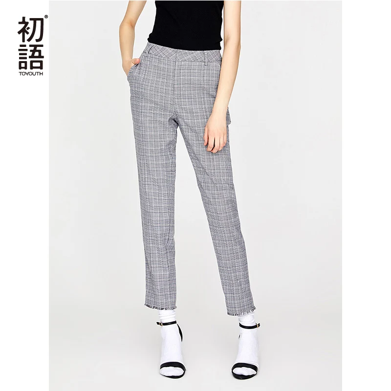 Toyouth New Autumn Plaid Women Pants Casual Formal Office Ladies Trousers Straight Korean Stylish Pantalones Mujer|Брюки| |