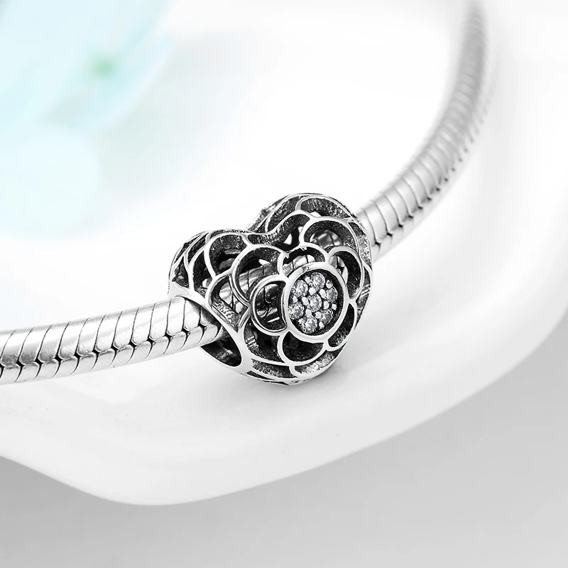 Forget Me Not Hollow out Flower Heart Beads charms 925 Sterling Silver women Fit Original Pandora Bracelet Jewelry making | Украшения и