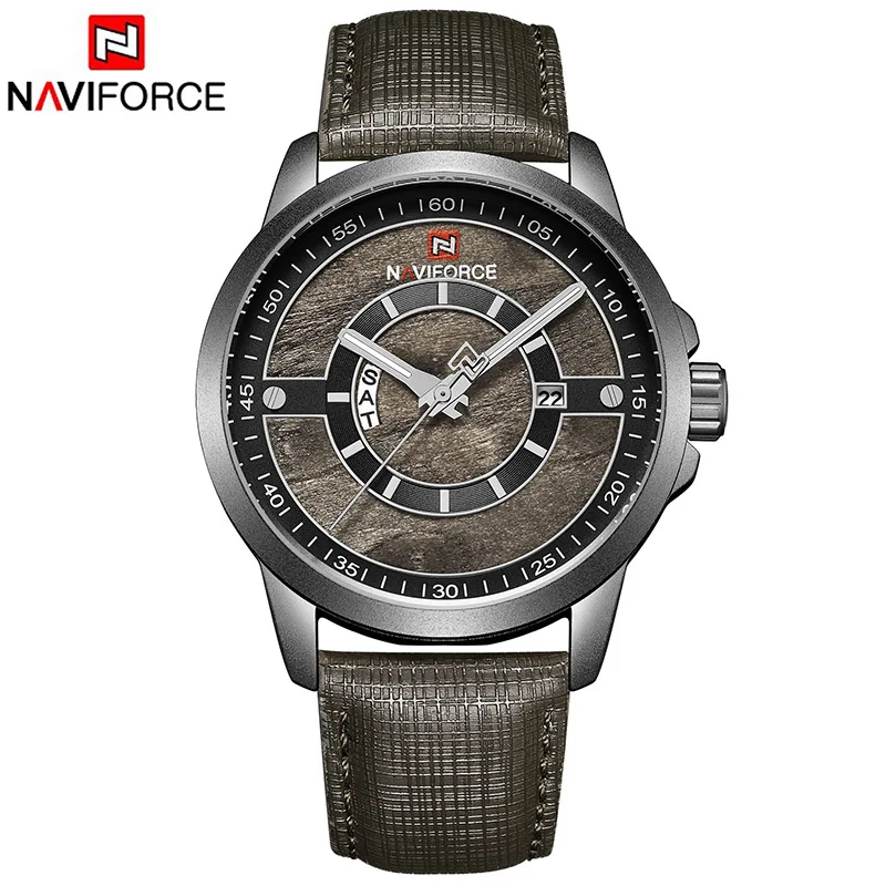 Black Gray Мужские часы NAVIFORCE Топ бренд класса люкс Модные мужские Кварцевые Золотые часы мужские кожаные водонепроницаемые спортивные часы Relogio Masculino - Цвет: Black Gray