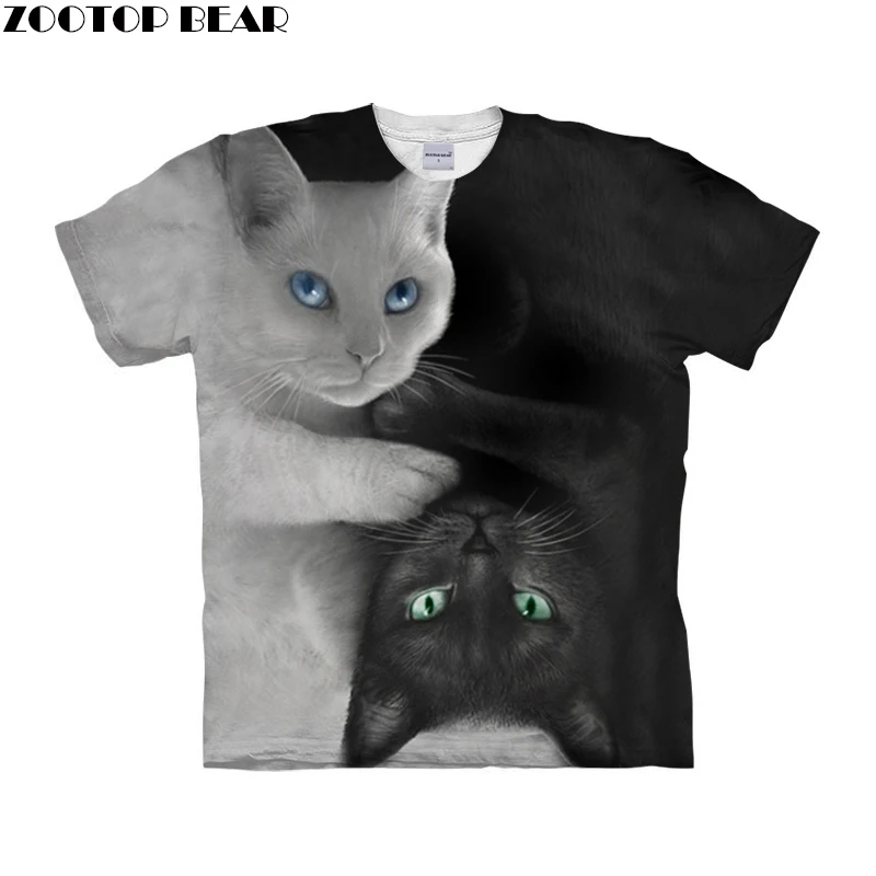 Yin & Yang футболка с котом Мужская 3D летние футболки повседневная топы короткими