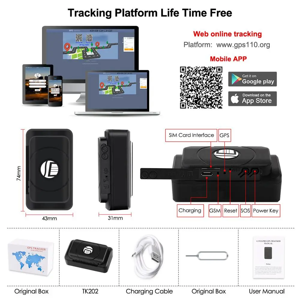 Localizador GPS 100 дней в режиме ожидания запись данных водонепроницаемый магнитный