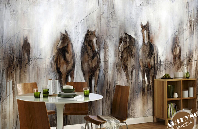 Обои на заказ с изображением лошади ретро Абстрактная живопись лошадей для