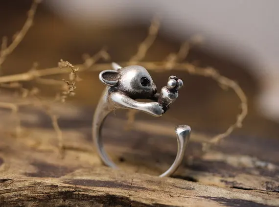 Ретро кенгуру кольцо Регулируемый Животных антикварная подвеска в тон серебра