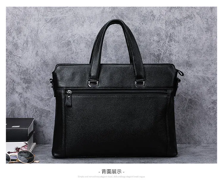 Отличное качество натуральная коровья кожа деловой портфель черная сумка на
