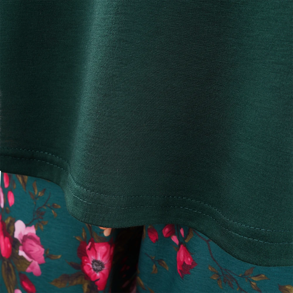 Однотонная футболка с коротким рукавом + длинные штаны цветочным принтом