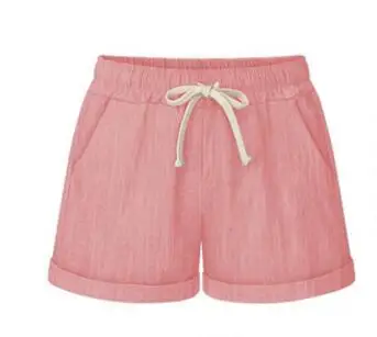 Хит! Летние женские новые хлопковые льняные шорты размера плюс эластичные