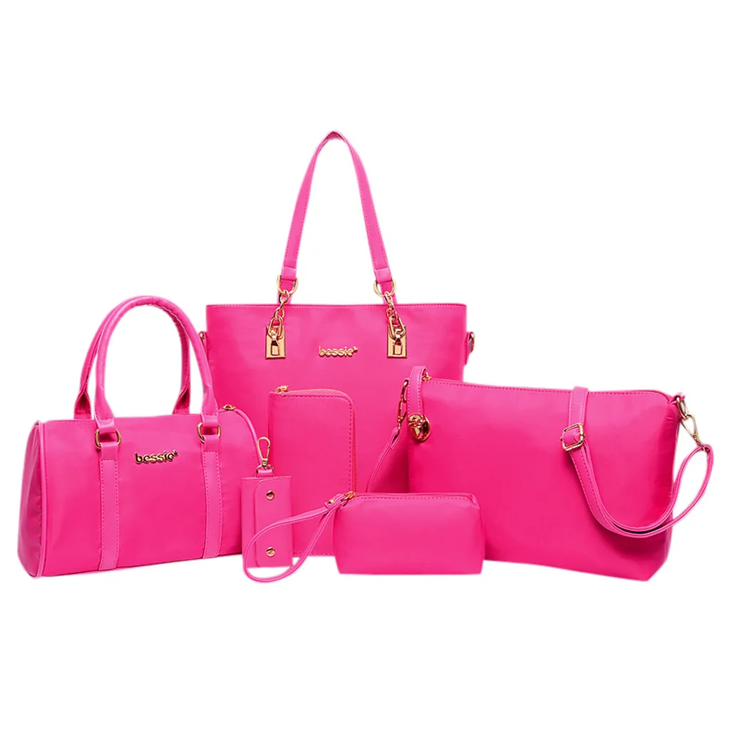Розовый Женские Сумки carteras mujer de hombro y bolsos из шести частей, модные женские сумки для улицы, женские сумки - Цвет: Розовый