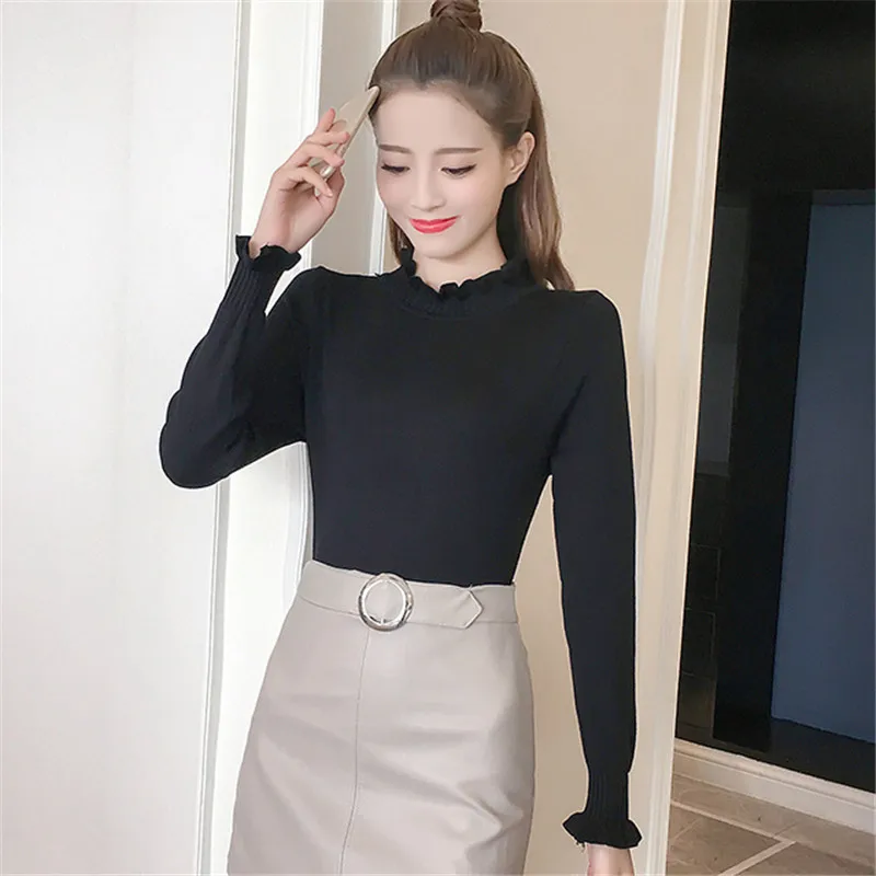 Женский вязаный свитер осенне-зимний пуловер новинка 2018 корейский с высоким