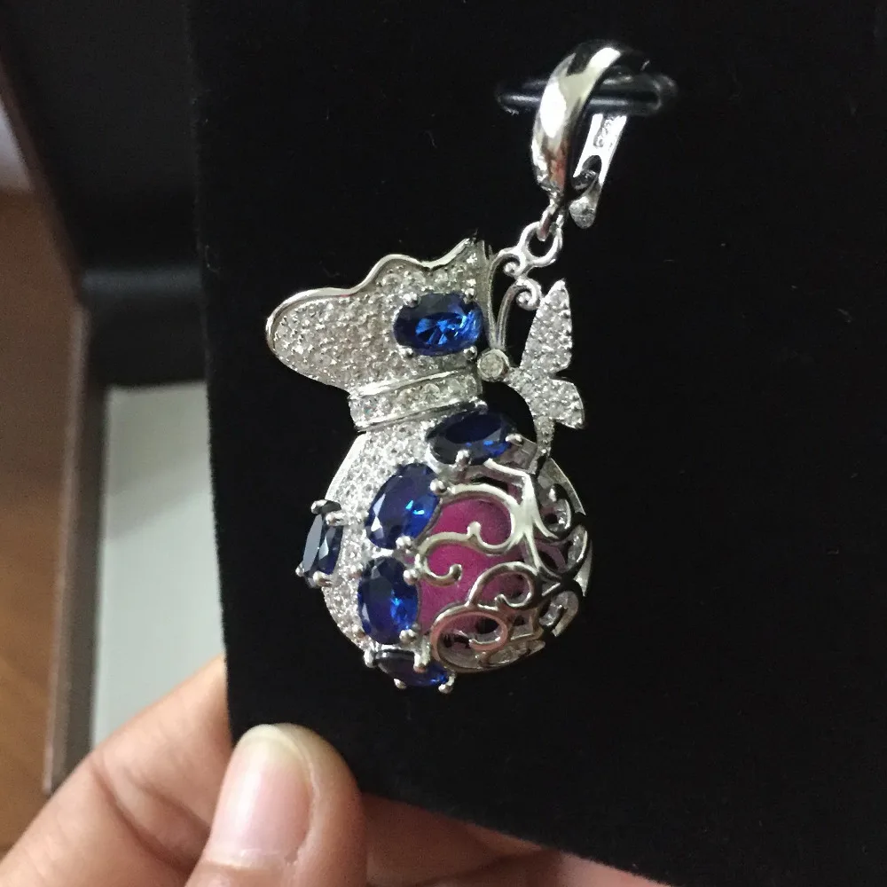 Твердая S925 Lucky Treasure Bag медальон клетка с блестящим цирконием можно положить 6 12 5 мм