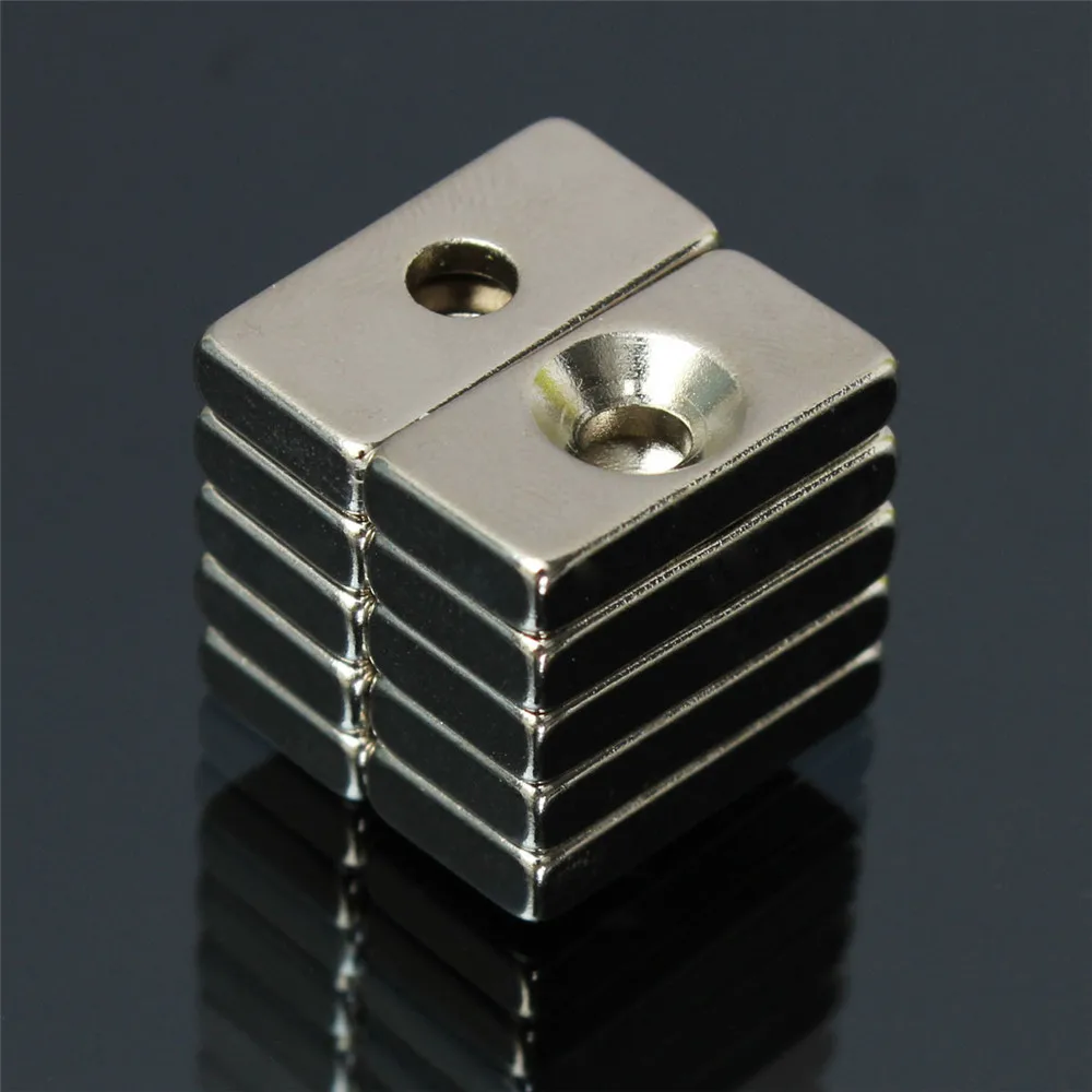 AETool 20 X 10 X 3mm 4mm Hole N52 Strong Rare Earth Ring Block Neodymium Magnet Strip Super Powerful Strong Magnets for Craft
